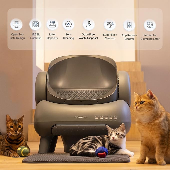 Neakasa M1 Open-Top Self Cleaning Cat Litter Box + Replaced Waste Bags-2 Rolls, Automatic Cat Litter Box with APP Control, Odor-Free Waste Disposal Includes Trash Bags