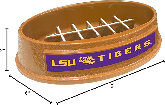 NCAA Super-Bowl - LSU Tigers Slow Feeder Dog Bowl. Football Design Slow Feeding Cat Bowl for Healthy Digestion. Non-Slip Pet Bowl for Large & Small Dogs & Cats