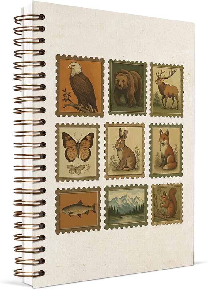 KDHTY Vintage Cottagecore Notebook Journal Postal Stamp Animal Journal Notebook,Fox Fish Notebooks College Ruled for Office School Classroom,Funny Notebook Office Supplies Gifts,5.5 x 8.3