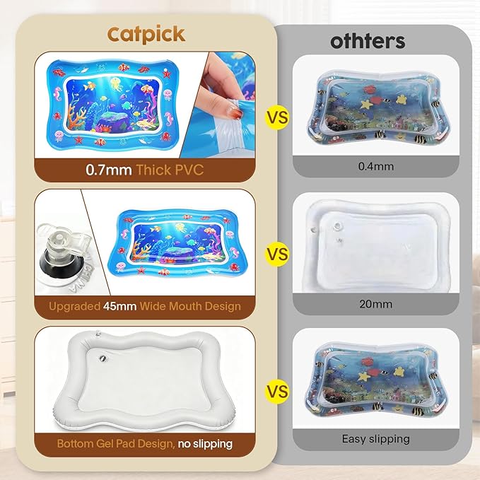 Cat Water Mat - Interactive Cat Toys Upgraded Thickened 0.7mm PVC Cooling & Heating Water Bed with Floating Fish, Anti-Scratch Leak Proof Foldable Water Sensor Play Mat for indoor/Outdoor Cats