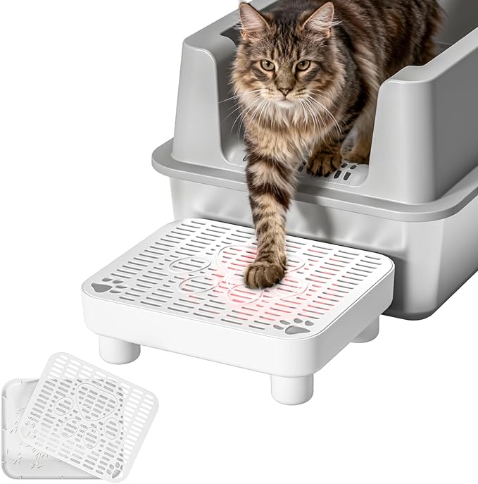 Cat Litter Box Step Ramp,Cat Litter Catcher Mat with ABS Material Base,Filter Function,Pedal Stool for Self-Cleaning Litter Box,Anti-Tracking & Non-Slip,Ideal for Kitten & Elderly Cats,White
