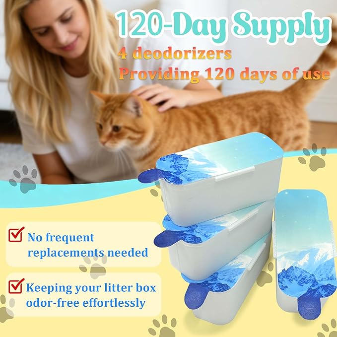 4 PCS Deodorant for PetSafe ScoopFree SmartSpin Self-Cleaning Cat Litter Box, Air Freshener for HHOLOVE Automatic Litter Box, Cat Friendly Plant-Based Odor Suppression, Lemon Scented