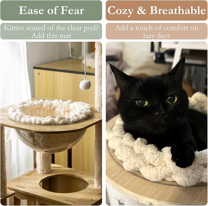 Cat Self-Warming Knitted Bed Mat, Extra-Soft Warm Round Washable Pads Cushions for Indoor Kittens & Kitty Small Pets Cat Trees (Yellow,Medium)