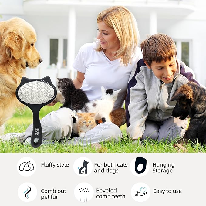 Cat Head Slicker Brush for Dogs Long Pin Dematting Hair Brush Pet Grooming Tool for Dogs and Cats Remove Loose Hair Undercoat Knots Tangles