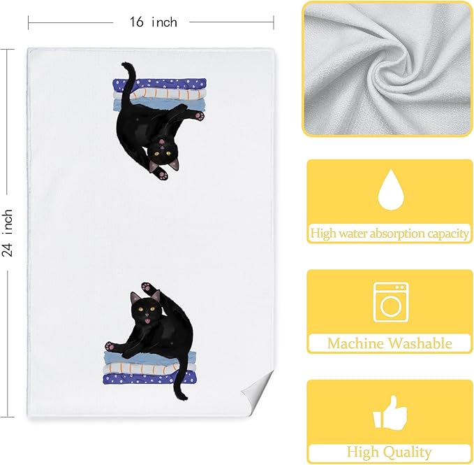 Jvpke Black Cat Hand Towels for Bathroom Set of 4 - Black Cat Decor, Cats Gifts 16x24