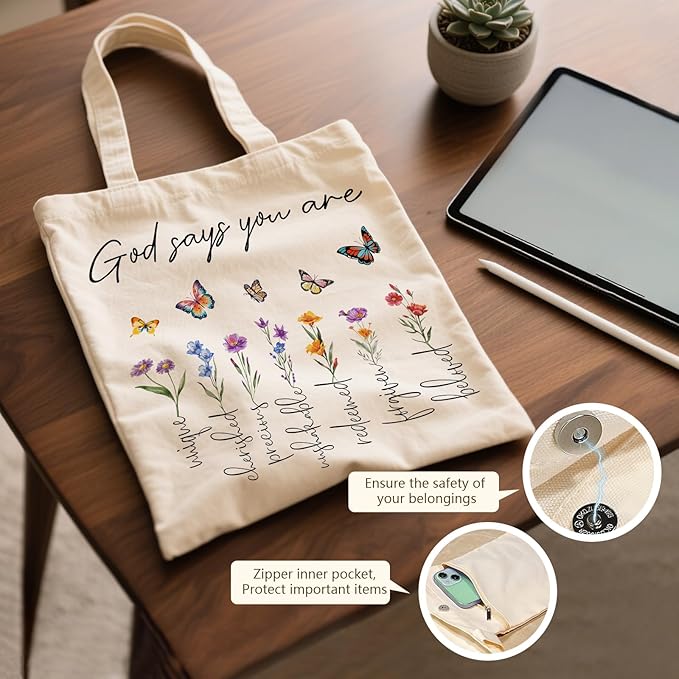 Aesthetic Canvas Tote Bag for Women - with Magnetic Snap Closure & Zipper Inner Pocket Reusable Bag for Shopping