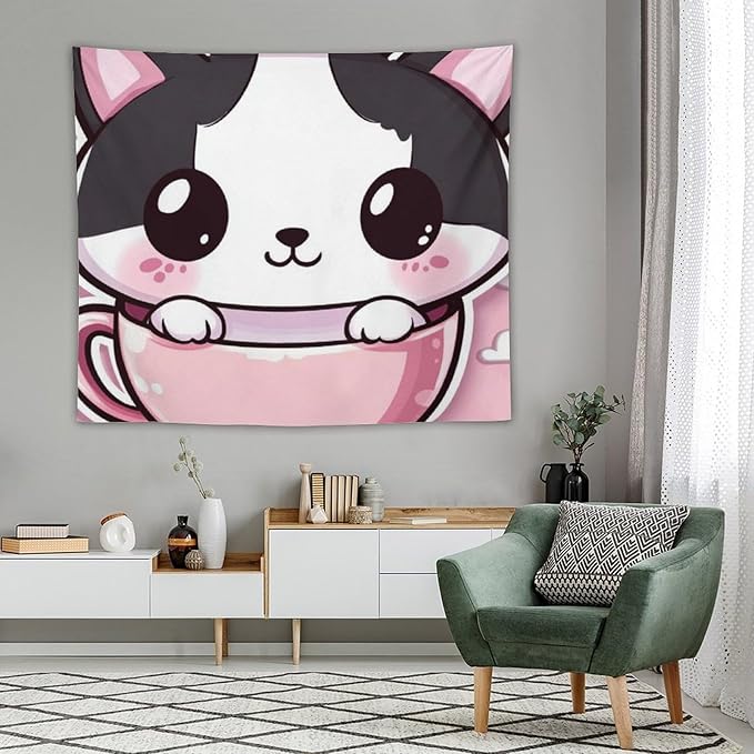 MaSiledy Tapestry Kawaii Cat Wall Hanging Wall Tapestry Aesthetic Cat Mom Gifts Tapestry Wall Hanging Bedroom Wall Decor Living Room Landscape 50"x60" Tapestries for Bedroom Living Room Dorm