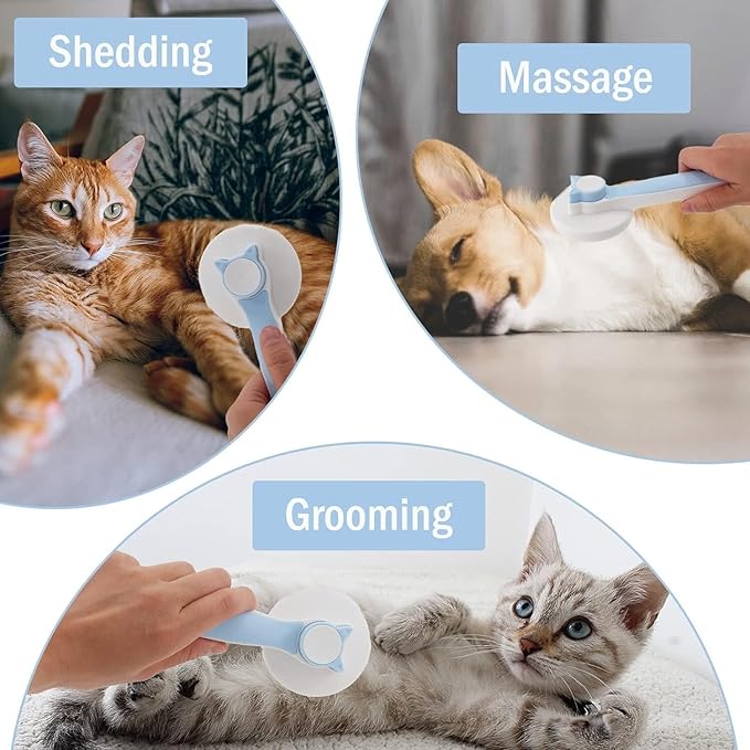 Dog & Cat Brush, Self Cleaning Slicker Brush for Pets, Upgraded Dog Brush for Shedding Massaging and Grooming, Removes Loose Undercoat & Portable Comb for Long Short Haired Dogs (Blue)