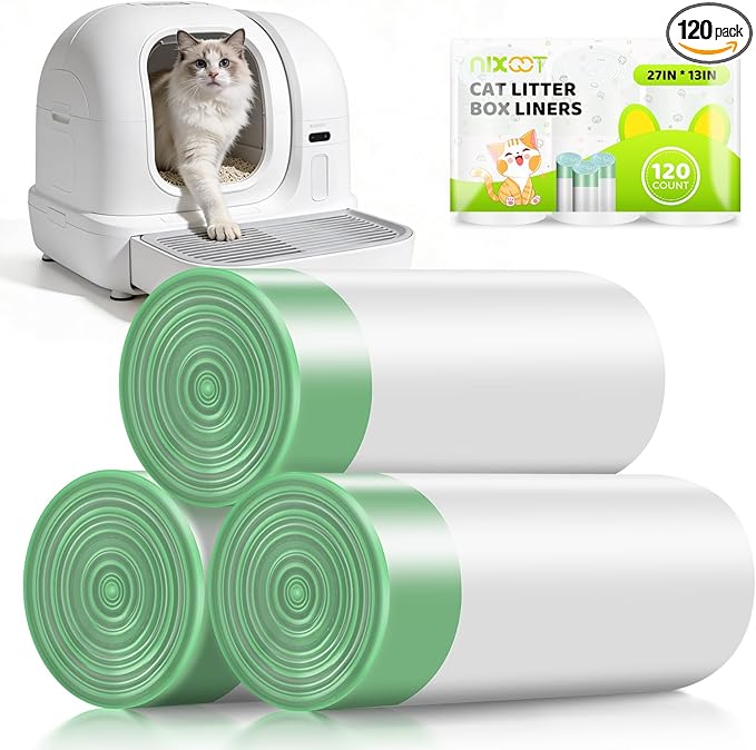 120 Count Cat Litter Box Liners Bags Compatible with Neakasa M1 and Pet Pivot Autoscooper 11 Open-Top Self-Cleaning Cat Litter Box, Extra Thick Drawstring Cat Litter Waste Bags for Litter Box