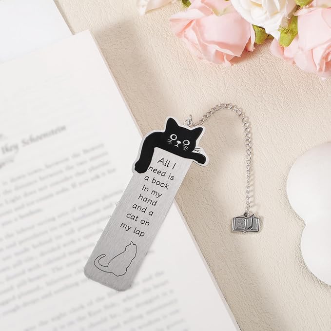 Cat Bookmark, Zinc Alloy Pet Book Marker for Women Cute Animals Page Holder with Book Pendant Black Kitten Bookmark Gifts Funny Reading Accessories for Cat Lovers Avid Readers Women Men