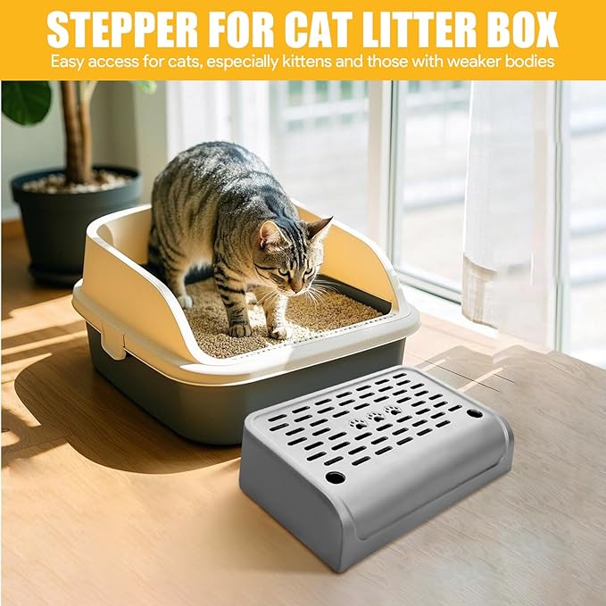 Litter Box Step, Cat Ramp for Litter Automatic Cat Litter Box Self Cleaning with Filter Function, Anti-Litter Tracking Pets Pedal Step Stool Litter Catcher Tray 11.8x8.7x3.9In(Gray)