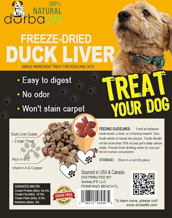Freeze-Dried Raw Duck Duo Pet Snack Treat Food Toppers - Nutrient-Dense Superfood for Dogs & Cats. Ideal for Picky Eaters or Training Rewards (2 Packs) (2.0 oz each, Just Duck & Duck Liver Cubes)