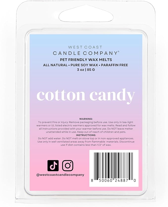 Cotton Candy | Pet Friendly Wax Melts | Natural Soy | Clean Burning | Non-Toxic | Veterinarian Approved | Pet Odor Eliminator | Air Freshening Scented Wax Melts