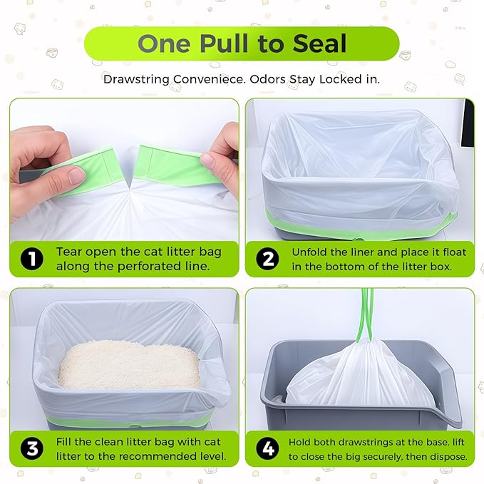 120 Count Cat Litter Box Liners Bags Compatible with Neakasa M1 and Pet Pivot Autoscooper 11 Open-Top Self-Cleaning Cat Litter Box, Extra Thick Drawstring Cat Litter Waste Bags for Litter Box