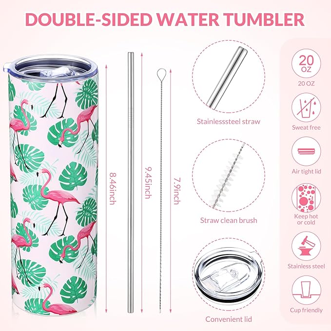 Funnymoom 2 Pack Flamingo Themed Gifts Set Skinny Tumbler 20 oz Travel Coffee Novelty Cute Animals Mug Socks, Christmas Birthday Party Favors