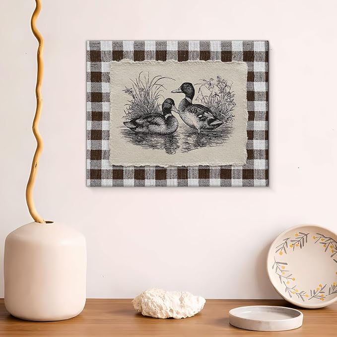 Vintage Country Mallard Duck Canvas Wall Art Rustic Ducks Print Painting Cottagecore Wall Decor for Home Farmhouse Living Room 8x10 Inches Framed