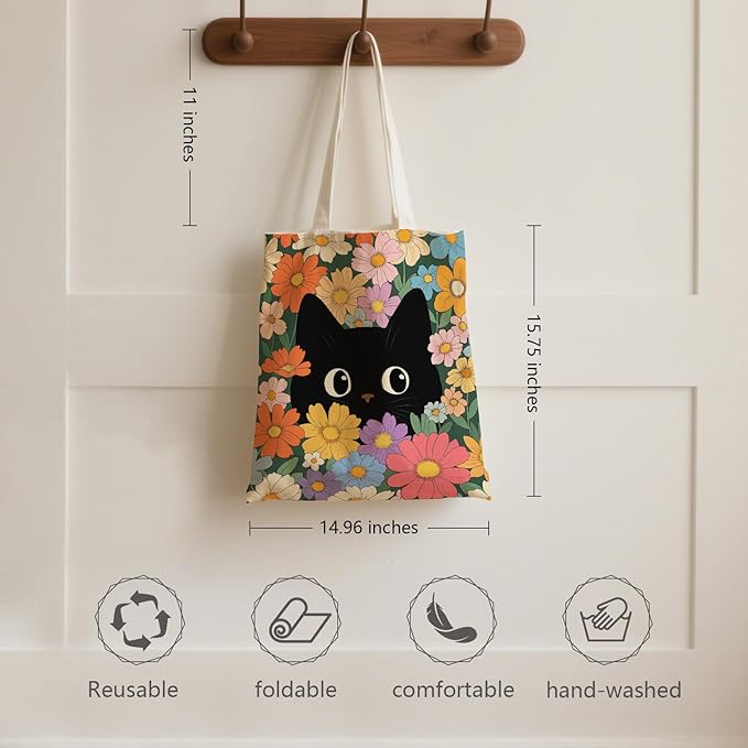 Aesthetic Canvas Tote Bag for Women - with Magnetic Snap Closure & Zipper Inner Pocket Reusable Bag for Shopping