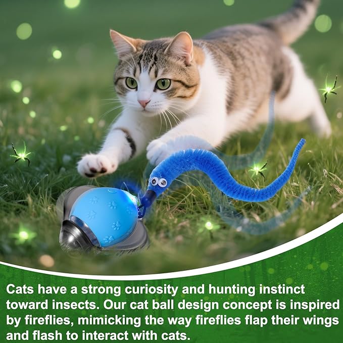 BABORUI Interactive Cat Toy Ball - Automatic Interactive Cat Toys for Indoor Cats with 2 Tails, 3 Speeds Rechargeable Cat Enrichment Toys for Small/Medium/Large Cats to Keep Them Busy