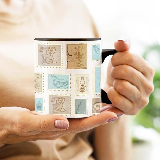 Book Lover Mug 11 oz, Vintage Postage Stamp Design, Unique Bookish Gifts for Women, Library Theme, Collectible Novelty Coffee Cup for Readers, Writers