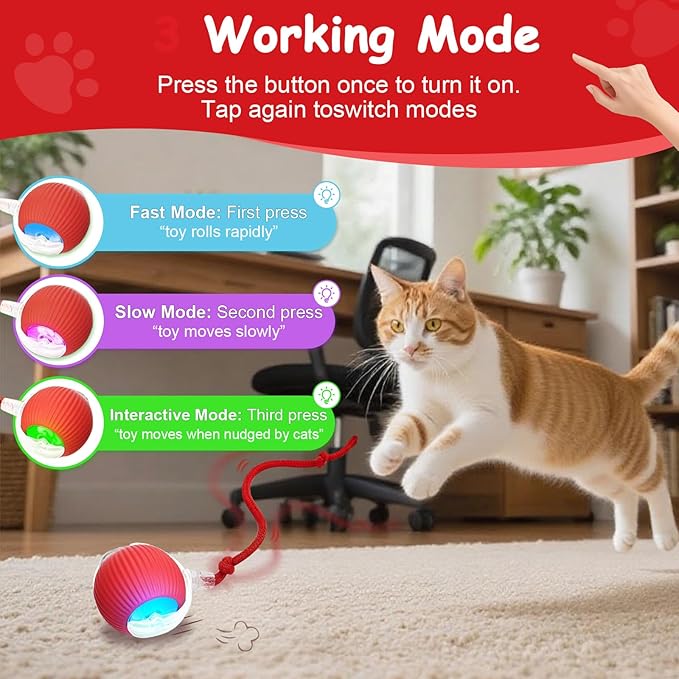 Interactive Cat Toys Smart Ball for Cats and Dogs, 360° Automatic Rolling Chase, 2 Rapid-Action Tails, Designed for Indoor pet Exercise, Boredom Relief, and Fun Chase Play.(Blue)