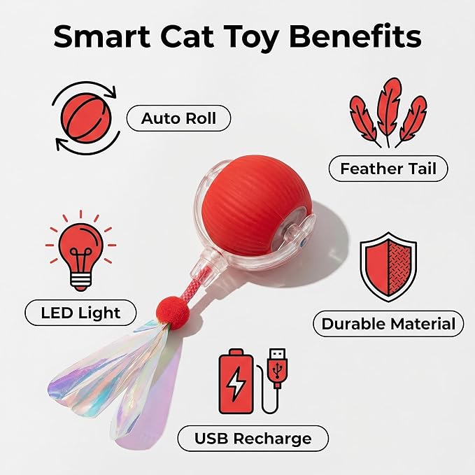 OAOAPLOS® Interactive Cat Toy Rolling Ball, Automatic Self-Moving Rechargeable Cat Ball with LED Light, Smart Indoor Exercise Toy for Bored Cats & Kittens, Durable Silicone & ABS Design