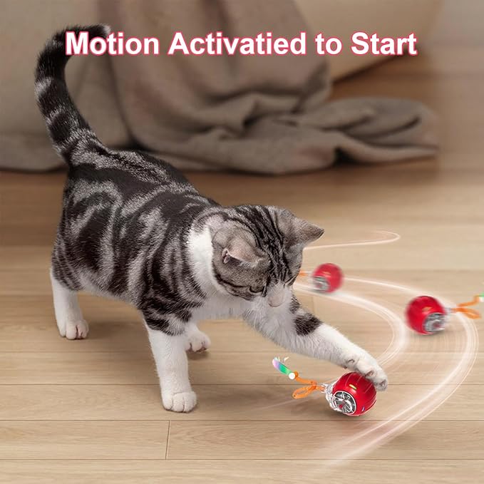 2 PCS Interactive Cat Toys Balls for Indoor Cats,Agile Moving Cat Ball with Elastic Mesh Tail,Motion-Activated,Automatic Kitten Toys for Bored Cats