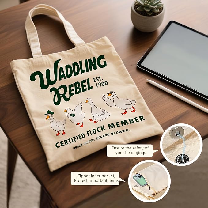 Aesthetic Canvas Tote Bag for Women - with Magnetic Snap Closure & Zipper Inner Pocket Reusable Bag for Shopping