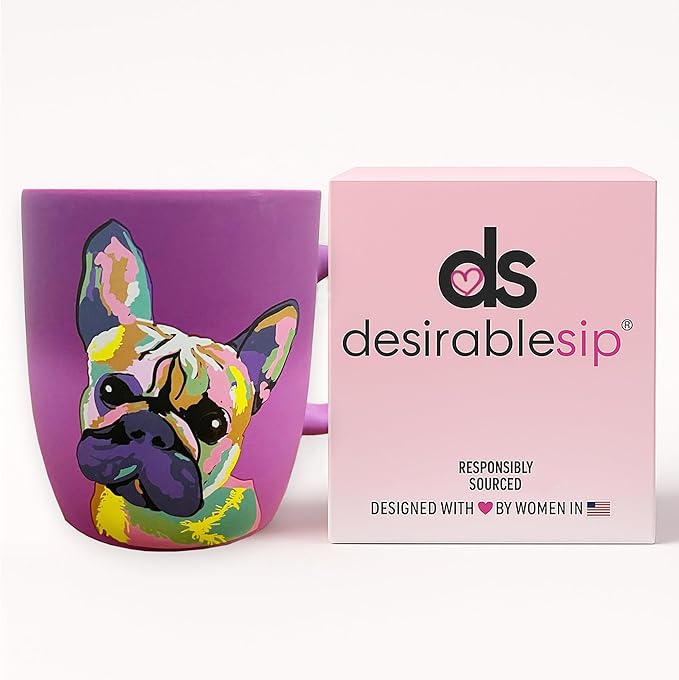 Soft Touch French Bulldog Purple Mug - 18 Oz Coffee Cup with Premium Packaging - Tea Ceramic Travel Mug for Adults – Medium Coffee Mug for Adults