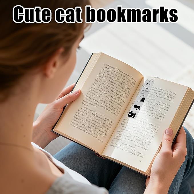 Black Cat Bookmark, Zinc Alloy Aesthetics Silver Metal Bookmark for Reading Lovers Funny Gift Cute Reading Accessories for Men Women Book Enthusiasts (Three Black Cats)