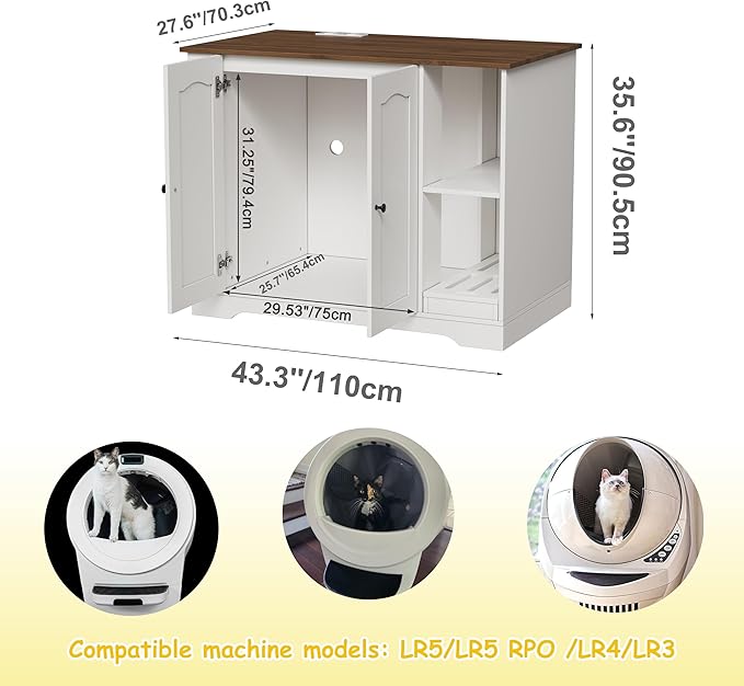 KCRET Cat Litter Enclosure with Litter Collector, Furniture for Self-Cleaning Litter Box, Large Hidden Litter Box Furniture with Charging Station Wooden Cat House