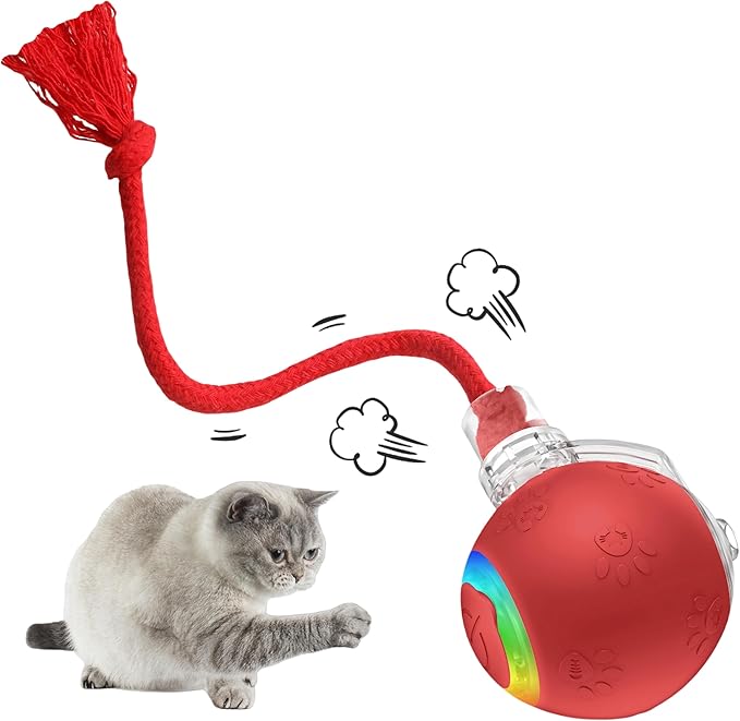 2026 Newly Upgraded Version 3.0 Cat Toys, Cool Intelligent Interactive Cat Ball for Indoor Bored Cats, Automatic Rolling Ball 3.0 Puzzle Toy, Electronic Rolling Pet Chase (Red-1 pcs)