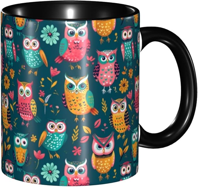 Owl Coffee Mug Funny Ceramic Tea Cup Novelty Presents for Women Men Home and Office Birthday Microwave Dishwasher Safe 11oz