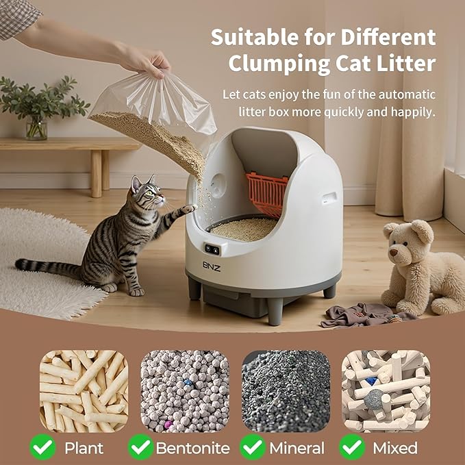 BNZ Self Cleaning Litter Box – Automatic Cat Litter Box for Multiple Cats | App Control, Safety Sensors, Open Top Design | Includes Scent Cartridge & Trash Bags