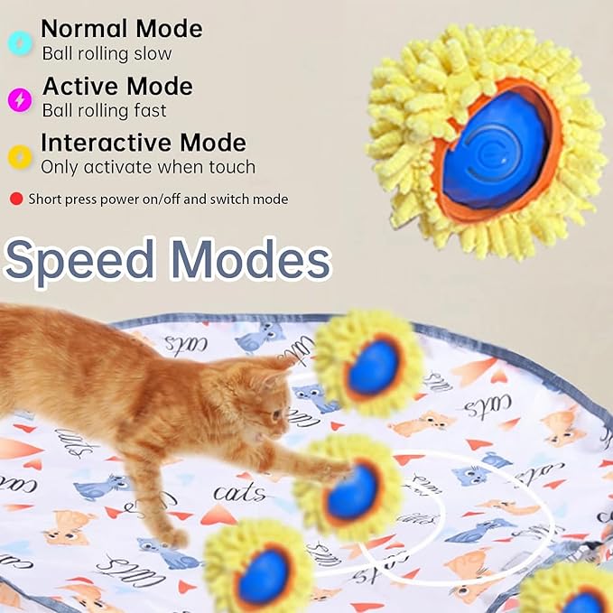 KOIJYFNL Interactive Cat Toys Ball Fast Rolling Cat Toys in Pouch, Moving Best Cats Toys for Indoor, Hide and Seek Chase Exercise Game, Motion Activate Rechargeable Kitten Toys