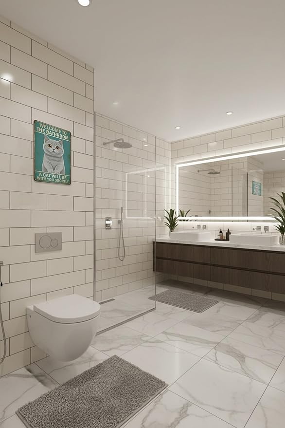 Funny Bathroom Sign Welcome to The Bathroom A Cat Will Be with You Shortly Humorous Restroom Decor Quirky Cat Lover Gift Novelty Aluminum Sign 8x12 Inches British Shorthair