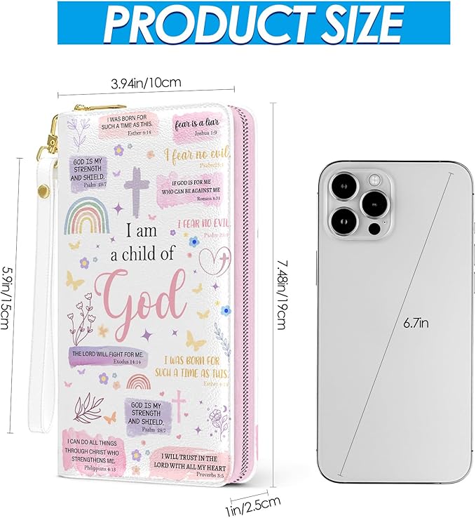 Christian GIfts For Women, Womens Wallet, Pink Christian Wristlet Wallet For Women, Child Of God Card Holder Purse, Birthday Christmas Graduation Gifts For Women, Religious Office Daily Purse