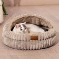 CHEERPALS Cat Cave Bed for Indoor Cats, Washable Covered Cat Bed Hooded Kitty Bed Soft Fluffy Pet Bed for Puppy and Small Dog(Khaki)