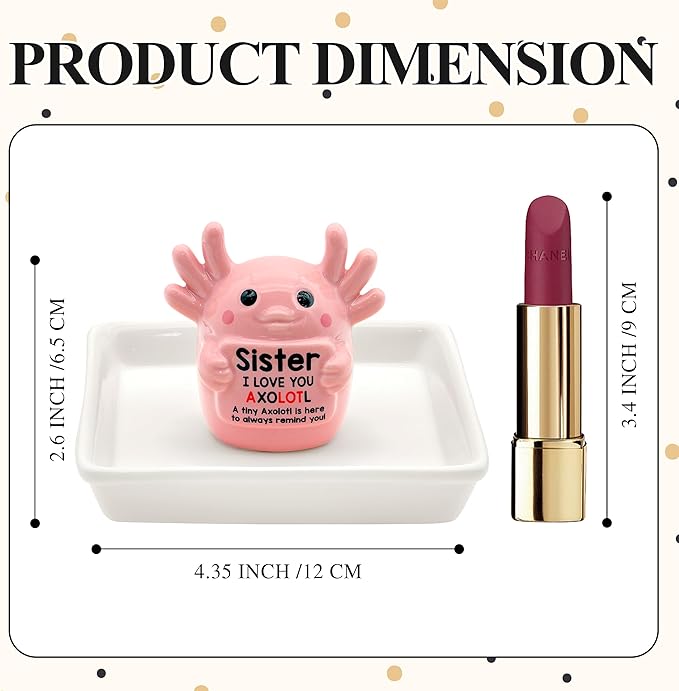 Sister Gifts: Pink Axolotl Ring Holder - Sister I Love You Axolotl - Gifts for Sisters Mother's Day, Birthday, Christmas & Wedding, Jewelry Organizer for Rings Bracelets Earrings Neckalce