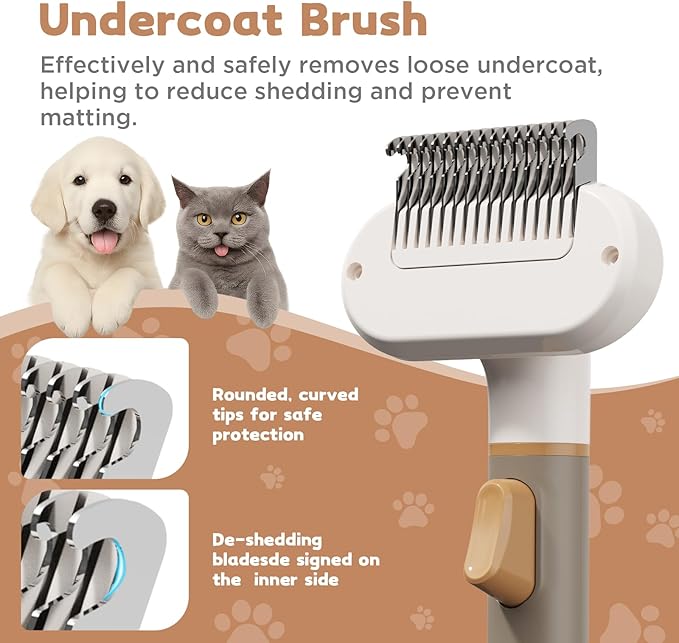 Dog Brush for Shedding, 3-in-1 Cat Hair Brush for Indoor Cats, Self Cleaning Deshedding & Grooming Brush, Furminator for Long & Short Hair Pets