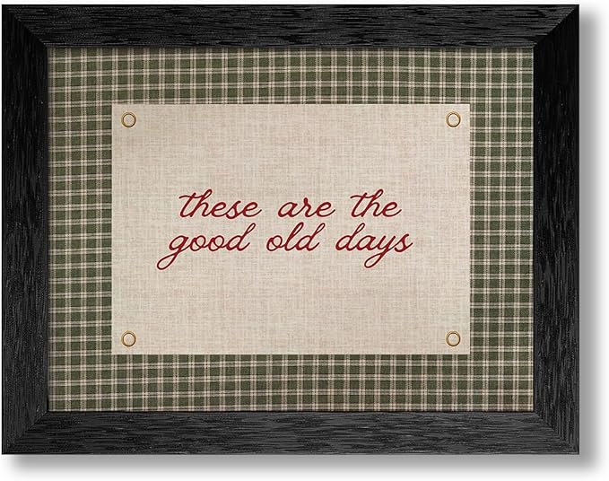 These Are the Good Old Days Wall Art Positive Affirmations Quotes Poster Preppy Green Gingham Canvas Prints 12X16 inch Black Framed for Modern Kids Wall Decor Bedroom