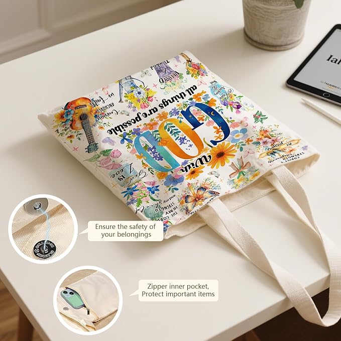 Aesthetic Canvas Tote Bag for Women - with Magnetic Snap Closure & Zipper Inner Pocket Reusable Bag for Shopping