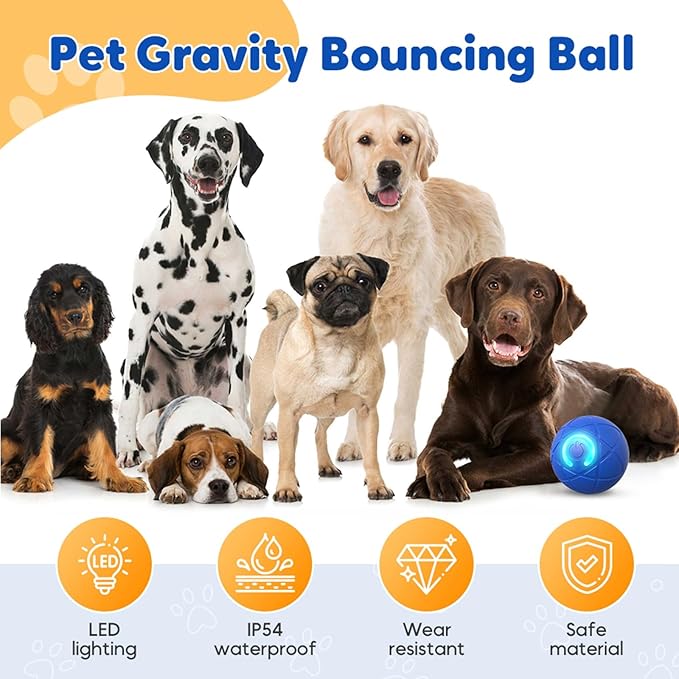 Upgraded Interactive Dog Ball, 2025 New Activated Automatic Rolling Balls for Dogs, Self Moving Vibrating Smart Jumping Bouncing and Rotating Pets Toy to Keep Them Busy (New - Orange)
