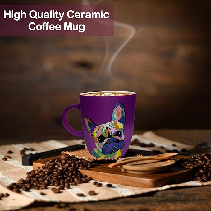 Soft Touch French Bulldog Purple Mug - 18 Oz Coffee Cup with Premium Packaging - Tea Ceramic Travel Mug for Adults – Medium Coffee Mug for Adults