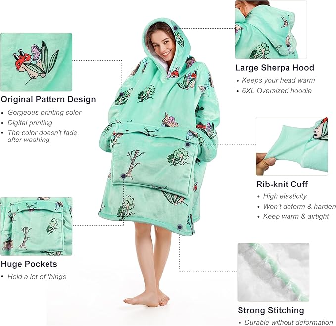 Narecte Cozy Oversized Blanket Hoodie Wearable Blanket Adults Soft Hooded Blanket Hoodie Birthday Gifts for Women Christmas