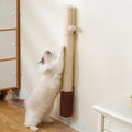 Wall Mounted Cat Scratcher, 34” Extra-Tall Vertical Sisal Scratching Post for Large Cats, Space-Saving Wall Cat Scratcher with Self Grooming Brush & Hanging Ball, Beige