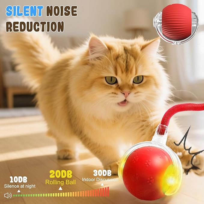 Smart Interactive Cat Ball Toy for Indoor Pets, 2025 New Automatic Rolling Toy with Tail, Electric Moving Cat Ball for Bored Cats and Dogs, Rechargeable and Durable Pet Toy for Cats and Dogs (Grey)