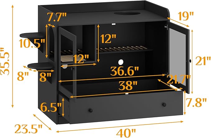 Extra Large Cat Litter Box Enclosure Furniture Hidden, Cat Condo Cabinet Pet House with Stairs for 2, Nightstand Side Table witha Large Drawer for Living Room, Black