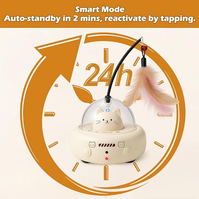 BABORUI Interactive Cat Toy with LED & Feather, Automatic Cat LED Toy for Indoor Cats, USB Rechargeable Smart Cat Toy, Electric Cat Toy for Bored Cats & Kittens