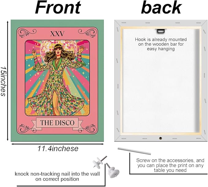 The Disco Tarot Card Wall Art, Dazzling Disco Ball Poster Trendy Canvas Framed Painting Room Decor, Vintage Dancing Queen Prints for Bar Cart Living Room Bedroom Decoration 15x11.4 inch