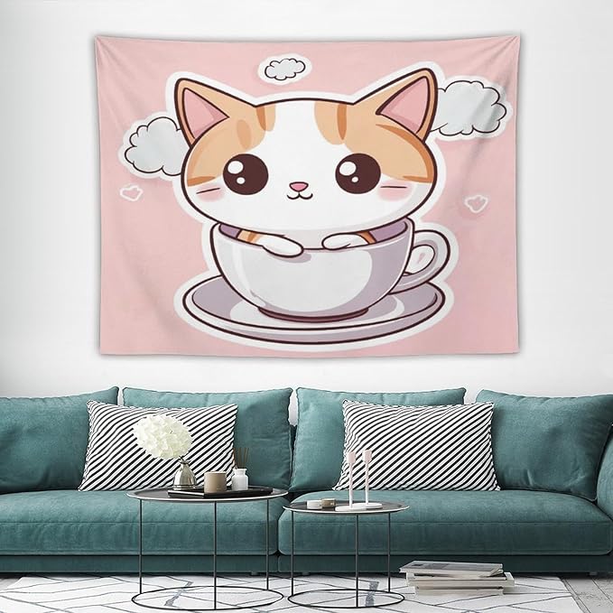 MaSiledy Wall Tapestry Kawaii Cat Tapestry Cat Mom Gifts Tapestry for Bedroom Aesthetic Wall Art Home Decoration for Bedroom Living Room Dorm 60"x80" Tapestries for Bedroom Living Room Dorm